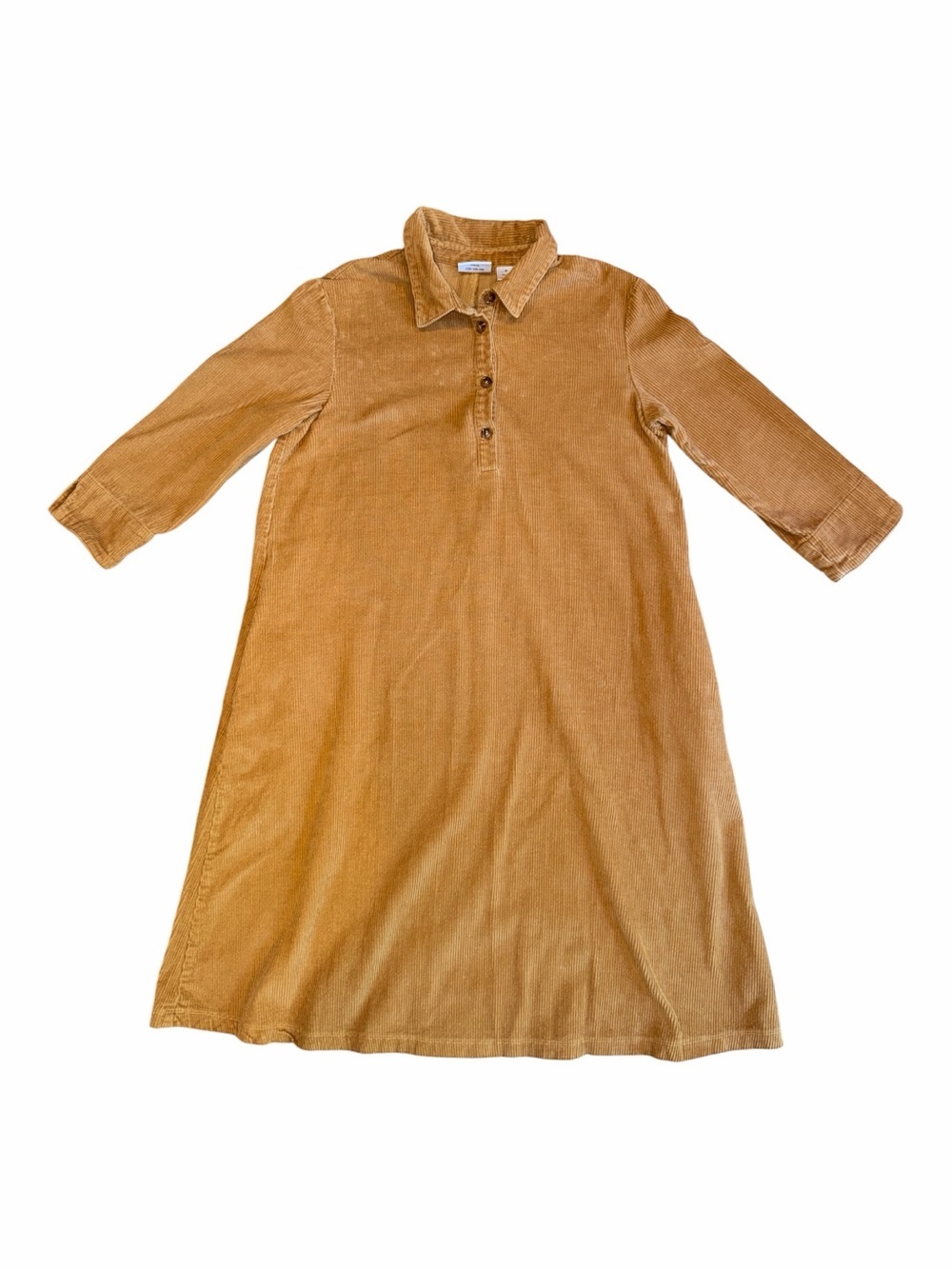 Vermont country store Relaxed Camel Midi Shirt Dress with Pockets
